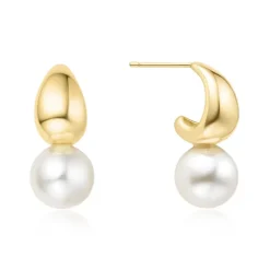 Ania Haie "Gold Shell Pearl Dome Hoop" Earrings