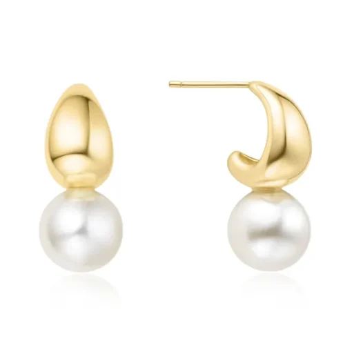 Ania Haie "Gold Shell Pearl Dome Hoop" Earrings