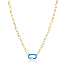 Ania Haie "Neon Blue Enamel Carabiner" Necklace