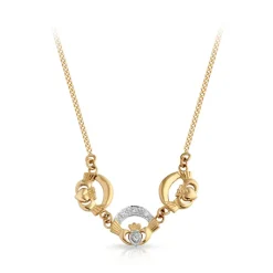 Claddagh 9K Gold CZ Claddagh Necklace in Pave stone setting