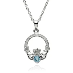 Claddagh MARCH Birthstone Necklace