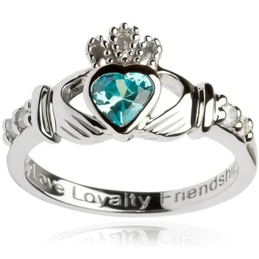Claddagh March Birthstone Ring