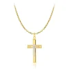 9CT 2 COLOUR GOLD LARGE CRUCIFIX PENDANT HOLLOW CHAIN NECKLACE