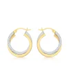 9CT 2-COLOUR GOLD DIAMOND CUT CROSSOVER CREOLE EARRINGS
