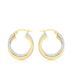 9CT 2-COLOUR GOLD DIAMOND CUT CROSSOVER CREOLE EARRINGS