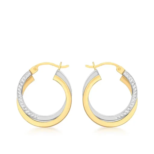9CT 2-COLOUR GOLD DIAMOND CUT CROSSOVER CREOLE EARRINGS
