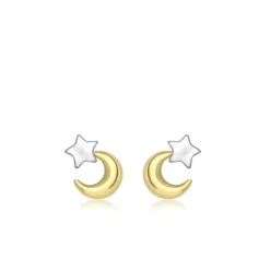 9CT 2-COLOUR GOLD MOON AND STAR STUD EARRINGS