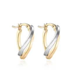 9CT 2-COLOUR GOLD WAVE CREOLE EARRINGS