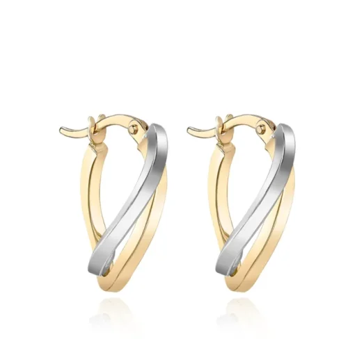 9CT 2-COLOUR GOLD WAVE CREOLE EARRINGS