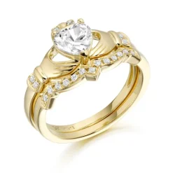 9ct CZ Gold Claddagh Ring set