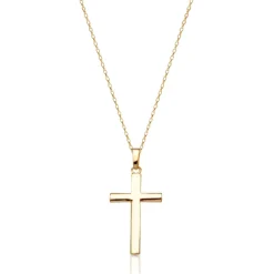 9ct Gold Cross Pendant Round Belcher Chain Necklace