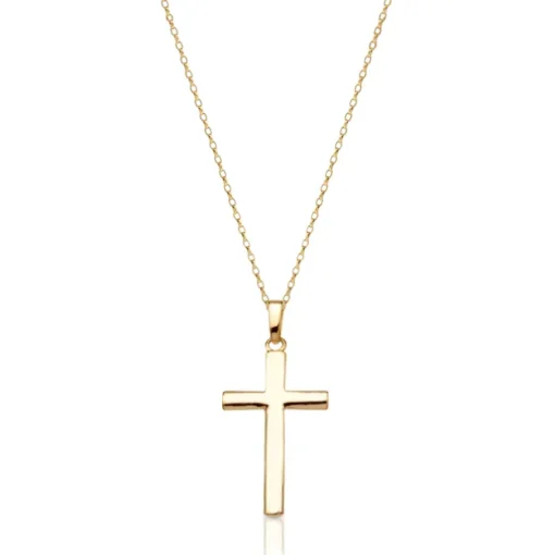 9ct Gold Cross Pendant Round Belcher Chain Necklace