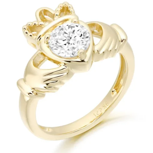 9ct Gold CZ Claddagh Ring