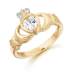 9ct Gold CZ Claddagh Ring with Classic Claw stone setting