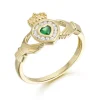 9ct Gold CZ Emerald Claddagh Ring with Channel Stone setting