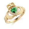 9ct Gold CZ Emerald Claddagh Ring with MicroPave Stone setting