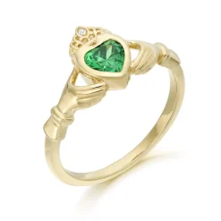 9ct Gold CZ Emerald Claddagh Ring