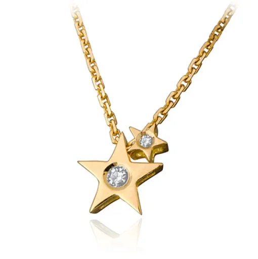 9CT GOLD DOUBLE STARS DIAMOND NECKLACE