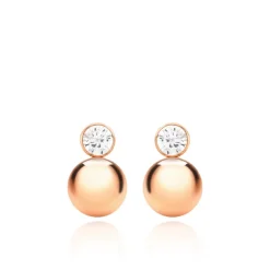 9CT ROSE GOLD ROUND CZ AND BALL DROP EARRINGS