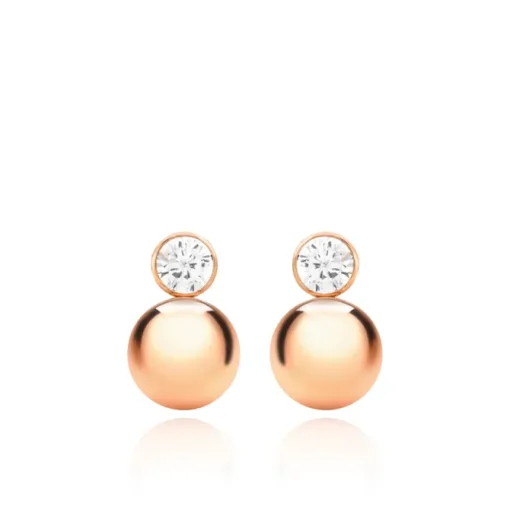 9CT ROSE GOLD ROUND CZ AND BALL DROP EARRINGS