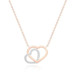 9ct ROSE GOLD TWO COLOURED LINKED CZ HEART NECKLACE