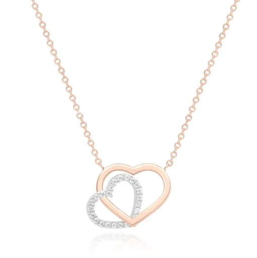 9ct ROSE GOLD TWO COLOURED LINKED CZ HEART NECKLACE