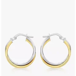 9ct 2-Tone Gold Crossover Hoop Creole Earrings
