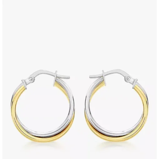 9ct 2-Tone Gold Crossover Hoop Creole Earrings