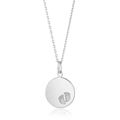 9ct White Gold Baby Footprint Necklace