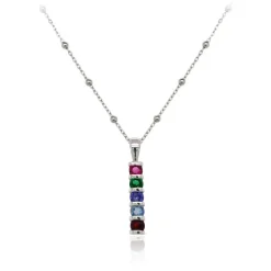 9ct White Gold Family Birthstone Bar Necklace