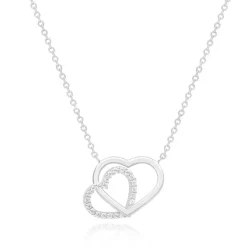 9ct WHITE GOLD LINKED CZ HEART NECKLACE