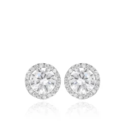 9CT WHITE GOLD ROUND CZ AND PAVE SET STUD EARRINGS