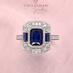 9ct WHITE GOLD SAPPHIRE & CZ RING
