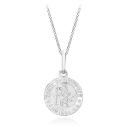 9CT WHITE GOLD ST CHRISTOPHER ROUND SATIN PENDANT