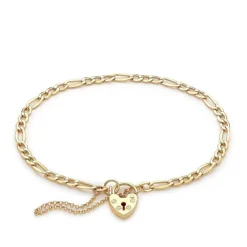 9CT YELLOW GOLD 2-BAR LINK-AND-PANTHER-CHAIN PADLOCK BRACELET