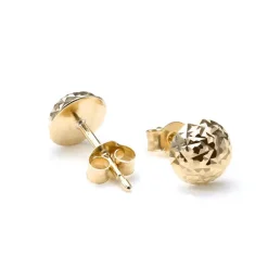 9CT YELLOW GOLD CRIMBLED HALF-BALL STUD EARRINGS