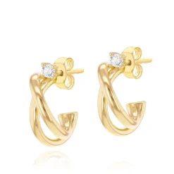 9CT YELLOW GOLD CROSSOVER CZ HALF HOOP STUD EARRINGS