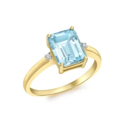 9ct Yellow Gold 0.01ct Diamond & Blue Topaz Rectangular Ring