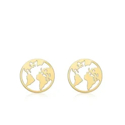 9CT YELLOW GOLD CUTOUT 'WORLD MAP' DISC STUD EARRINGS