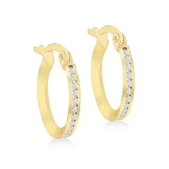 9ct Yellow Gold CZ Endless Slim Hoop Earrings