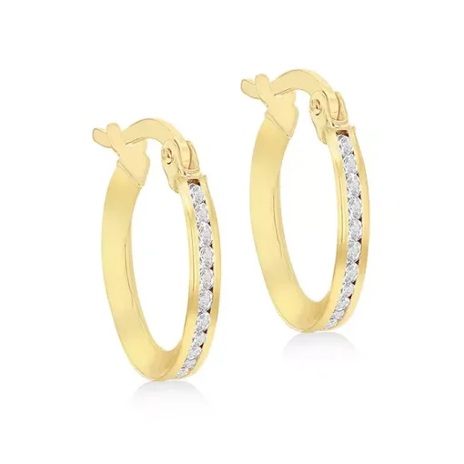 9ct Yellow Gold CZ Endless Slim Hoop Earrings