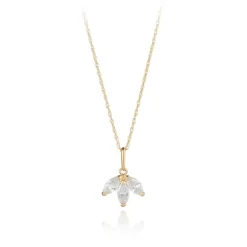 9CT YELLOW GOLD CZ LOTUS LEAF PENDANT NECKLACE
