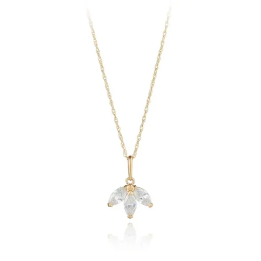 9CT YELLOW GOLD CZ LOTUS LEAF PENDANT NECKLACE