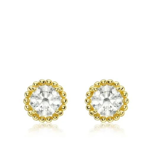 9ct Yellow Gold CZ 7mm Halo Stud Earrings