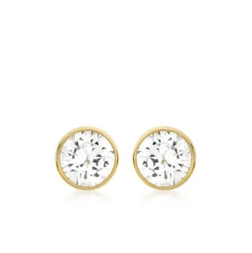 9CT YELLOW GOLD CZ ROUND STUD EARRINGS