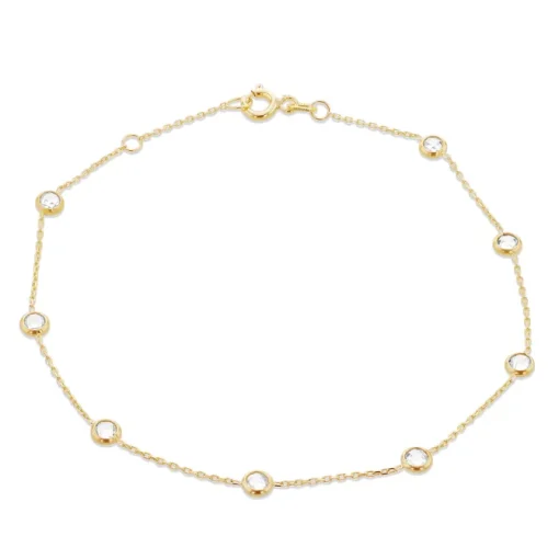9CT YELLOW GOLD CZ STATION BRACELET