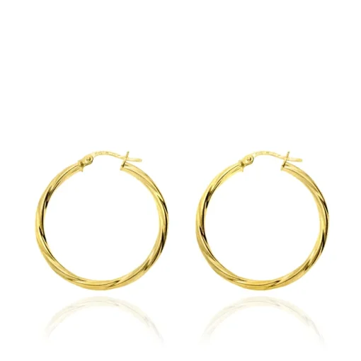 9CT YELLOW GOLD DIAMOND CUT HOOP CREOLE EARRINGS