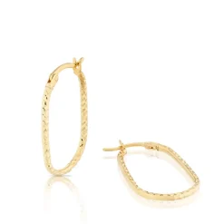 9CT YELLOW GOLD DIAMOND CUT OVAL HOOP EARRINGS