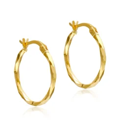 9ct Yellow Gold Diamond Cut Faceted Creole Earrings