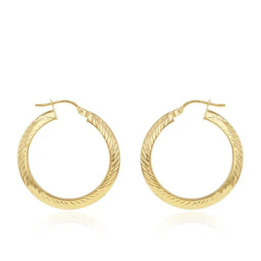 9CT Yellow Gold Diamond Cut Creole Earrings